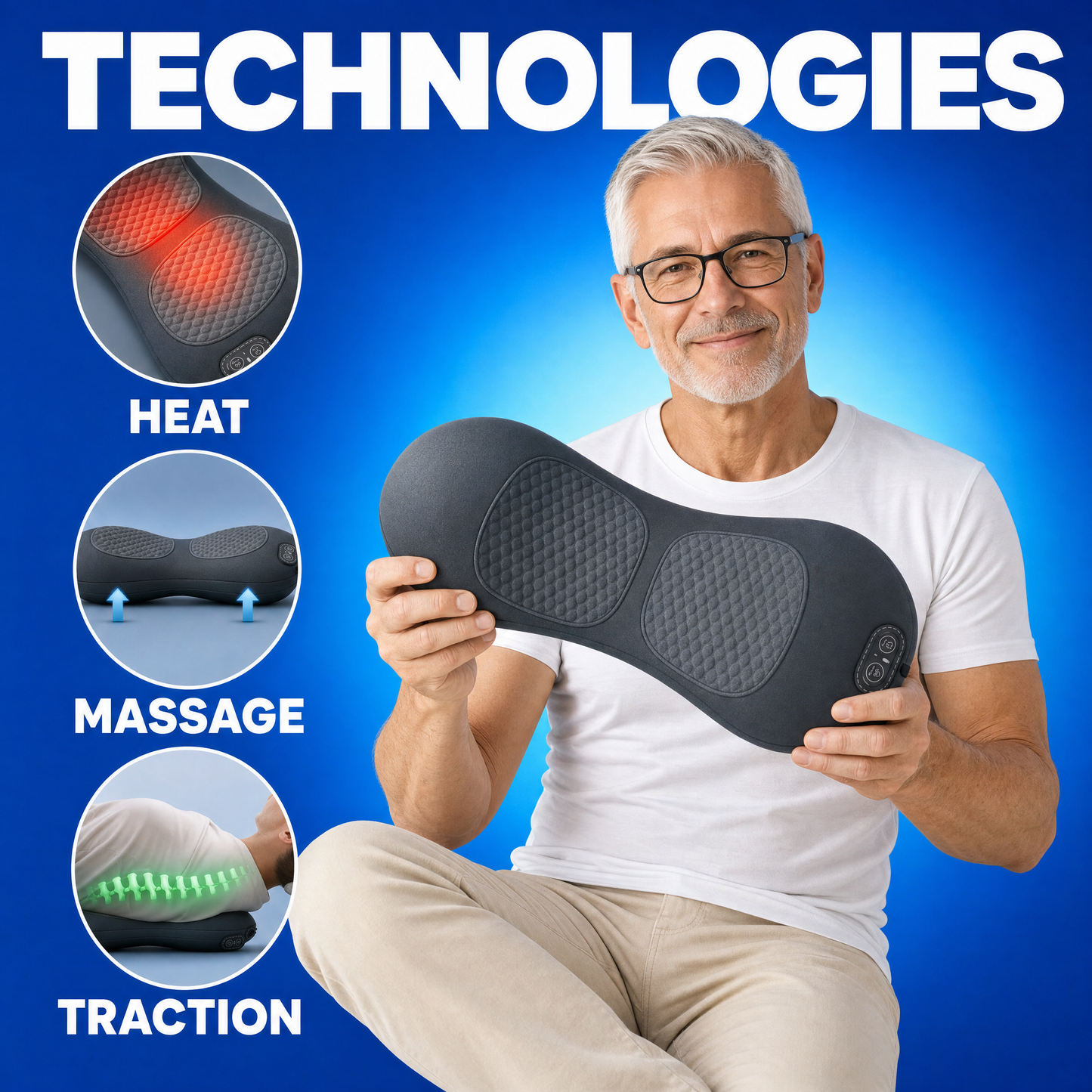 PREVO 3-in-1 Lumbar & Spine Massager Pillow with Traction Support