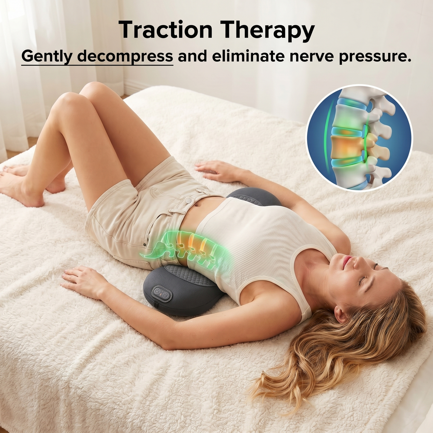 PREVO 3-in-1 Lumbar & Spine Massager Pillow with Traction Support